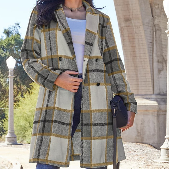 DOUBLE TAKE Plus Gray Plaid Button Up Jacket Pockets Fall NEW Misses - Picture 3 of 7